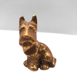 Miniature Solid Brass Scottish Terrier Figurine Sitting 2" Vintage